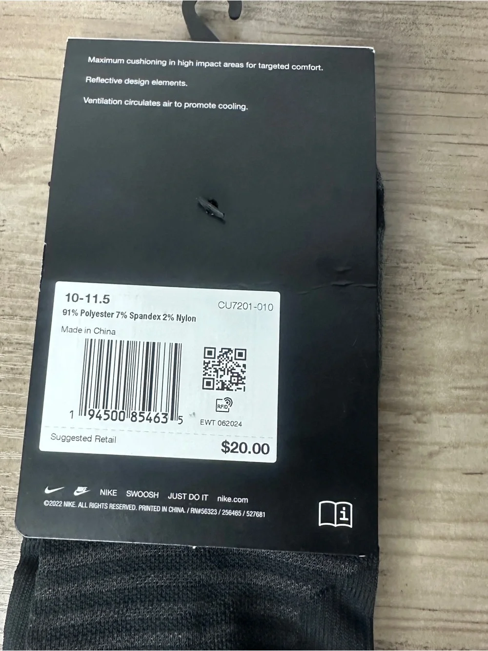 NWT Nike Unisex Spark Cushioned No Show Run Socks Black Wmn 11.5-13 Men 10-11.5